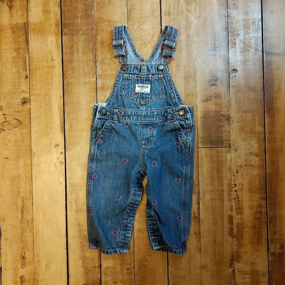 Oshkosh overalls 9 months heart embroidered cotton baby Valentines Day pink